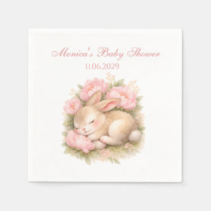 Cute Bunny Rabbit Pink Blush Peony Baby Shower Napkin