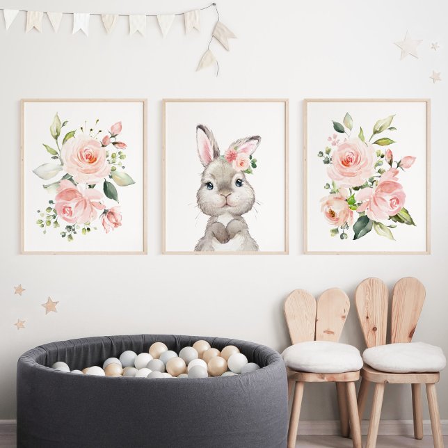 Cute Bunny, Rabbit, Pink Flowers, Girl Nursery (Creator Uploaded)