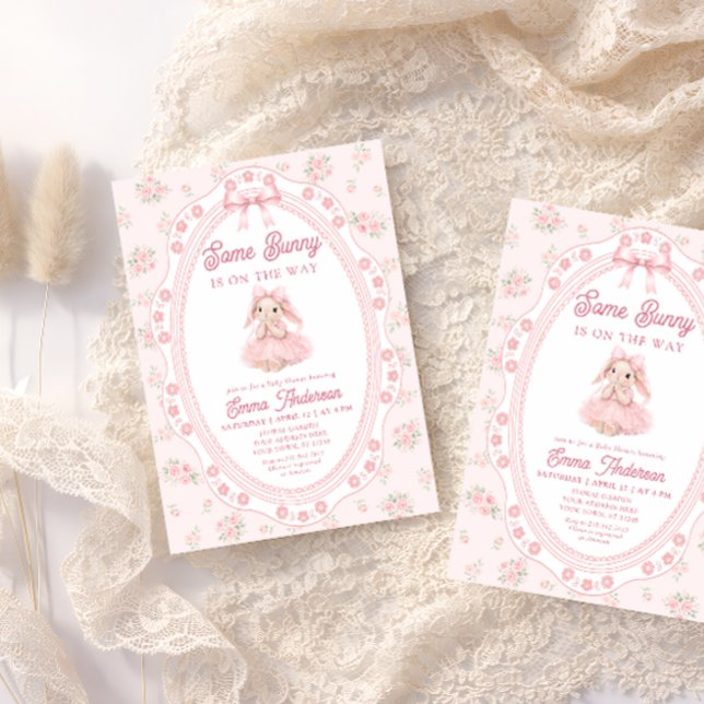 Cute Bunny Rabbit Pink Girl Baby Shower Invitation (Creator Uploaded)