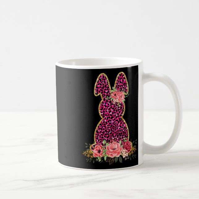 Cute Bunny Rabbit Pink Leopard Bunny Happy Easter  Coffee Mug (Right)