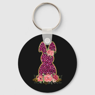 Cute Bunny Rabbit Pink Leopard Bunny Happy Easter Keychain