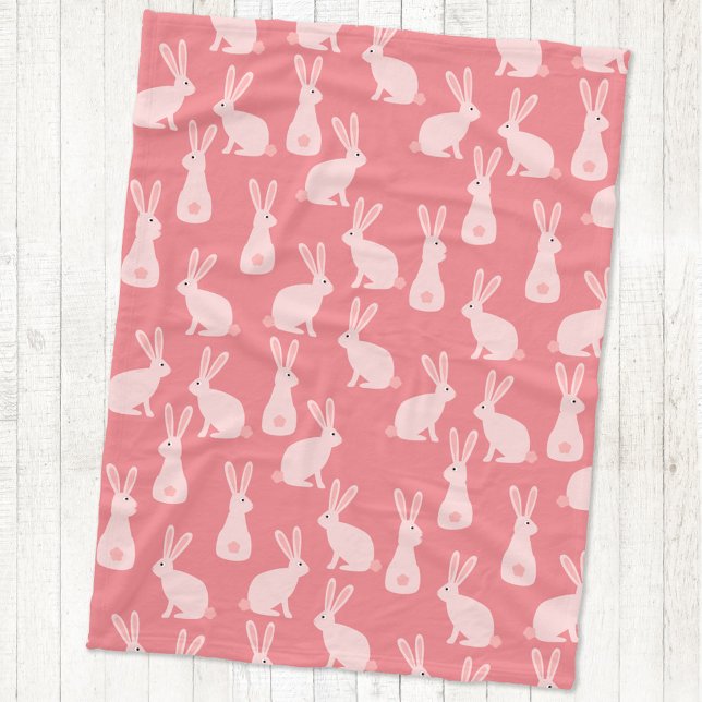 Cute Bunny Rabbit Pink Pattern Fleece Blanket (Cute pink bunny rabbit pattern fleece blanket)
