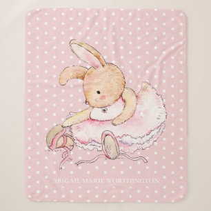 Cute Bunny Rabbit Pink Tutu White Polka Dots Sherpa Blanket