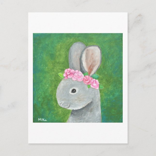 Cute Bunny Rabbit Postcard Bunny Flower Crown Card (Front)
