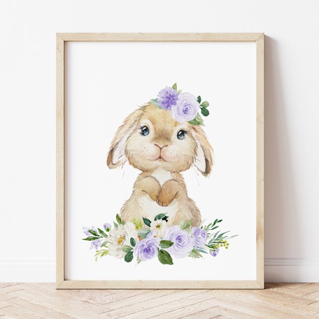 Cute Bunny, Rabbit, Purple Flowers, Gender Neutral Poster (Creator Uploaded)