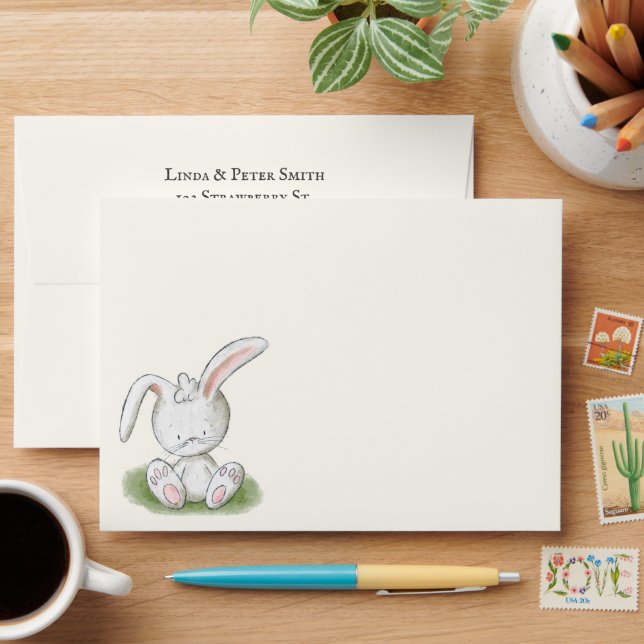 Cute Bunny Rabbit Return Address Envelope (Desk)