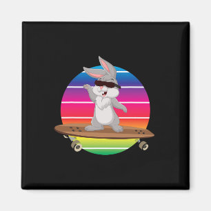 Cute Bunny Rabbit Riding Skateboard Rainbow Skater Magnet
