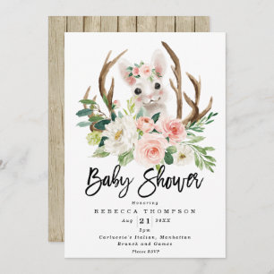 cute bunny rabbit rustic floral modern baby shower invitation