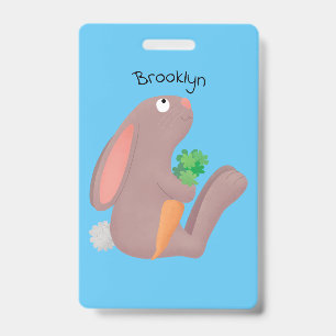 Cute bunny rabbit sitting with carrot cartoon badge