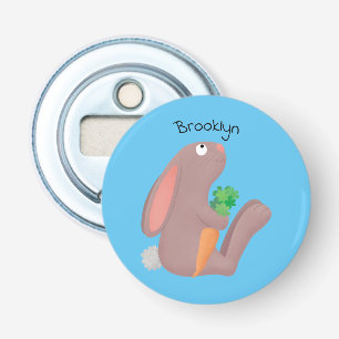 Cute bunny rabbit sitting with carrot cartoon bottle opener