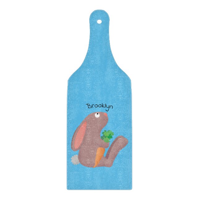 Cute bunny rabbit sitting with carrot cartoon cutting board (Front)