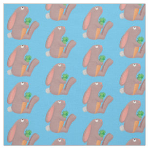 Cute bunny rabbit sitting with carrot cartoon fabric