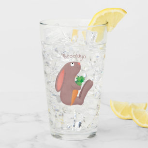 Cute bunny rabbit sitting with carrot cartoon glass