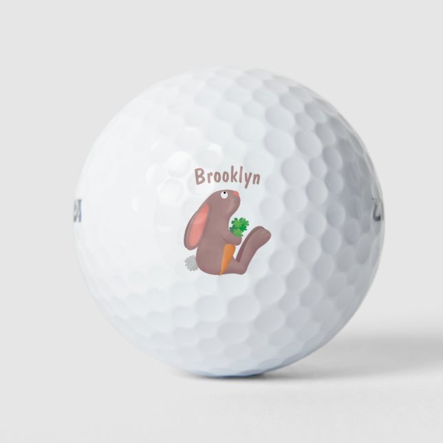 Cute bunny rabbit sitting with carrot cartoon golf balls (Front)