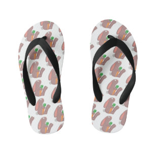 Cute bunny rabbit sitting with carrot cartoon kid's flip flops