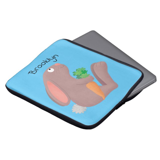 Cute bunny rabbit sitting with carrot cartoon laptop sleeve (Front Top)