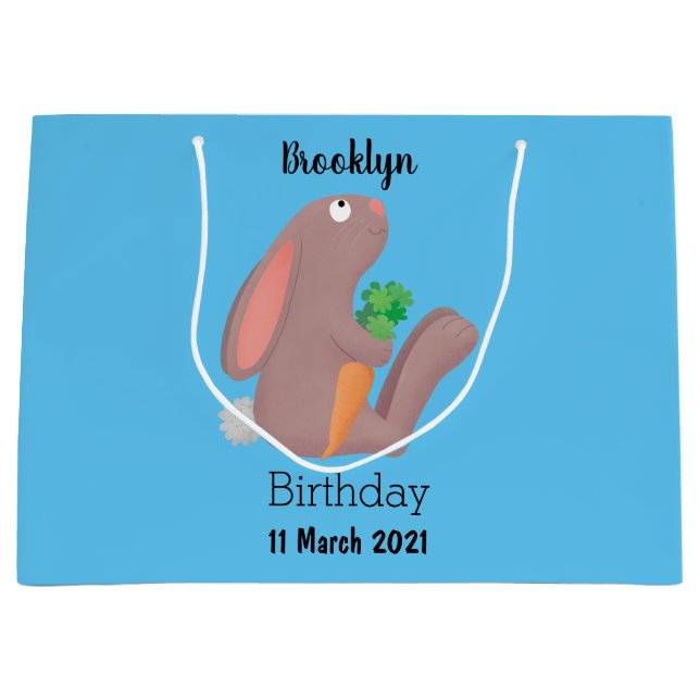 Cute bunny rabbit sitting with carrot cartoon large gift bag (Front)