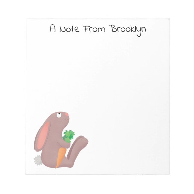Cute bunny rabbit sitting with carrot cartoon notepad (Front)