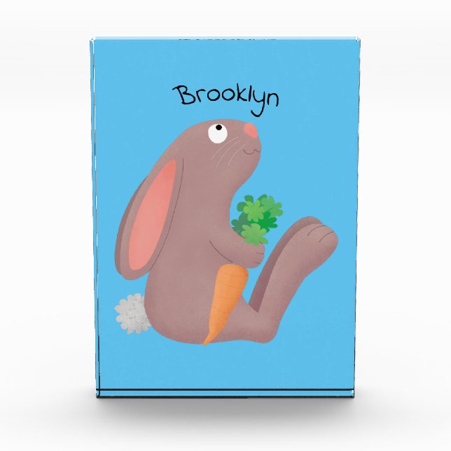 Cute bunny rabbit sitting with carrot cartoon photo block (Front)