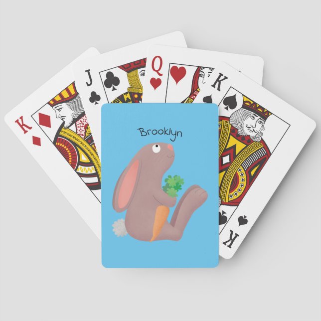 Cute bunny rabbit sitting with carrot cartoon playing cards (Back)