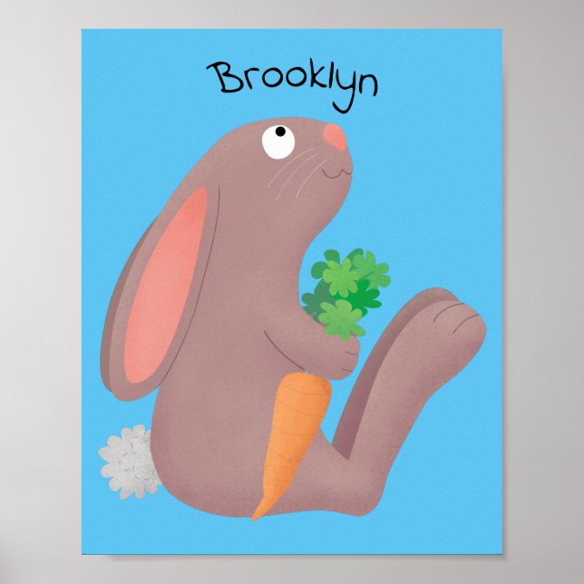 Cute bunny rabbit sitting with carrot cartoon poster (Front)