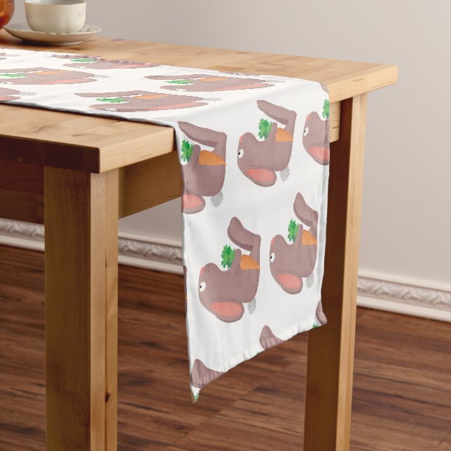 Cute bunny rabbit sitting with carrot cartoon short table runner (In Situ)