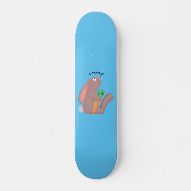 Cute bunny rabbit sitting with carrot cartoon skateboard (Front)