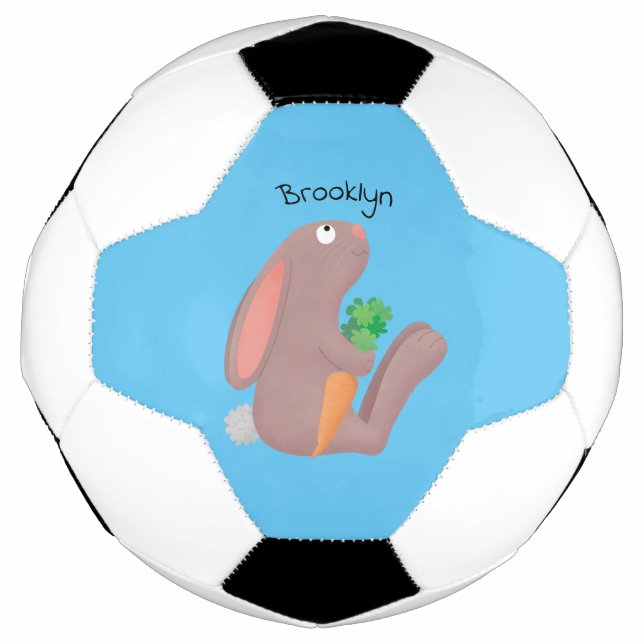 Cute bunny rabbit sitting with carrot cartoon soccer ball (Front)