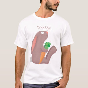 Cute bunny rabbit sitting with carrot cartoon T-Shirt