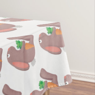 Cute bunny rabbit sitting with carrot cartoon tablecloth