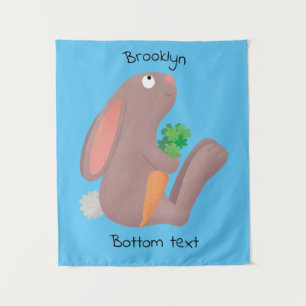 Cute bunny rabbit sitting with carrot cartoon tapestry