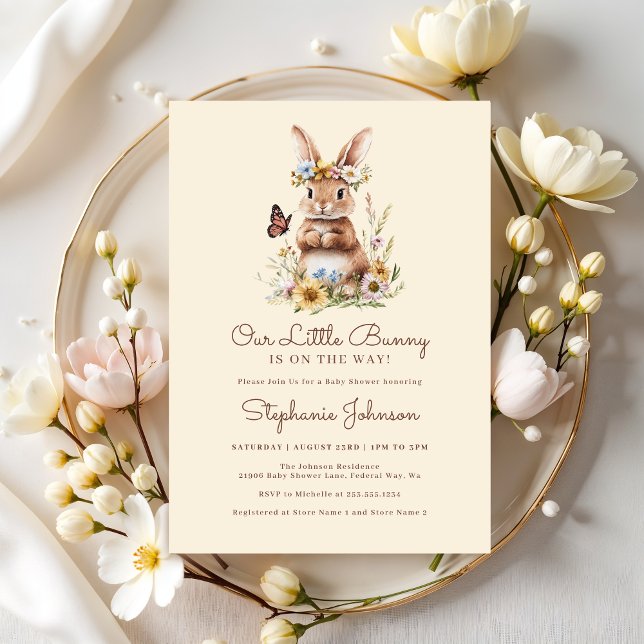 Cute Bunny Rabbit Spring Floral Baby Shower Invitation (Cute Bunny Rabbit Spring Floral Baby Shower Invitation)