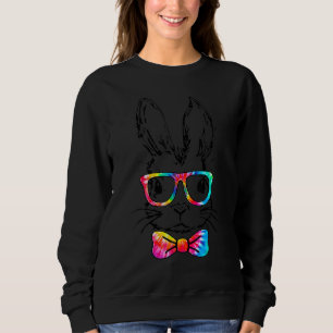 Cute Bunny Rabbit Tie Dye Glasses Girl Happy Easte Sweatshirt