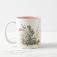 Cute Bunny Rabbit Watercolor Floral Personalized