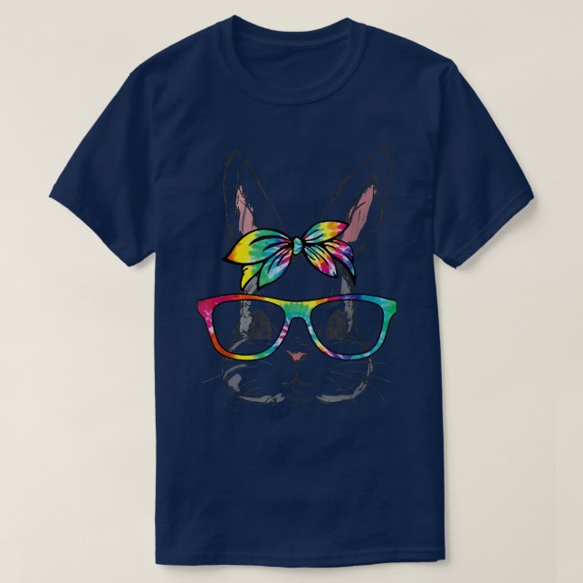 Cute Bunny Rabbit Wearing Tie Dye Glasses Happy Ea T-Shirt (Design Front)