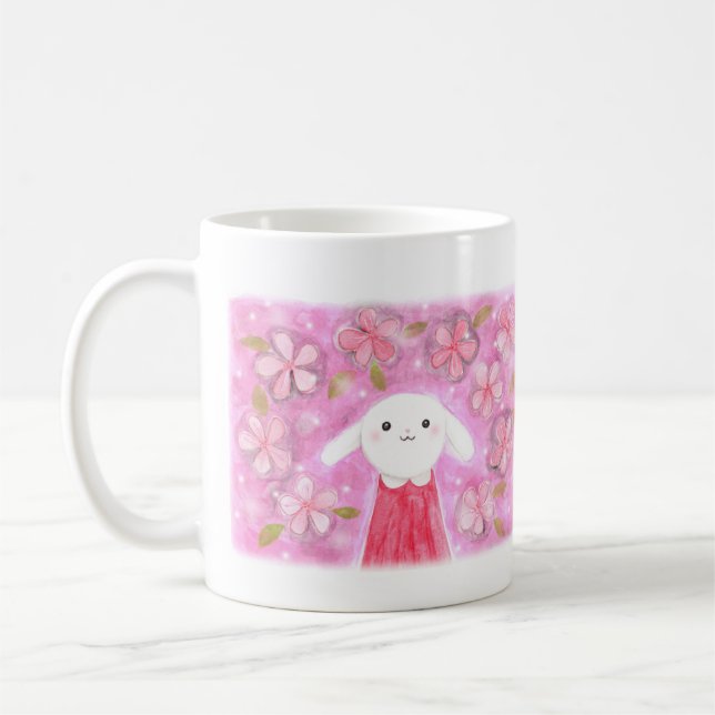 Cute Bunny Rabbit with Flowers Pretty floral bunny Coffee Mug (Left)