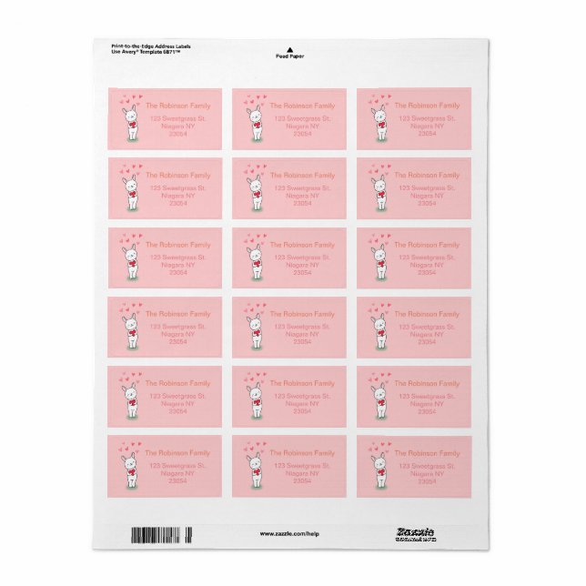 Cute Bunny Rabbit with heart Return address Label (Full Sheet)