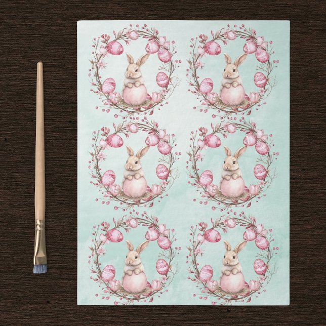 Cute Bunny Rabbit  with Pink Easter Eggs n Wreath Tissue Paper (Creator Uploaded)