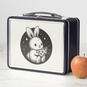 Cute Bunny Rabbit with Pizza Slice Japanese Kawaii Metal Lunch Box