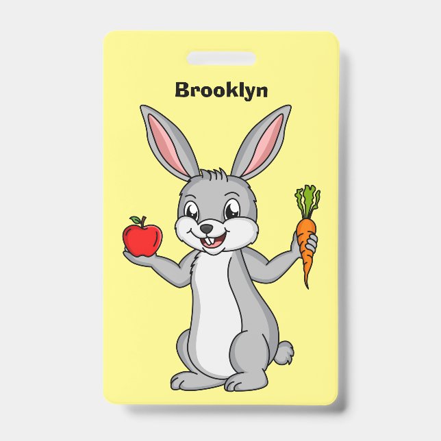 Cute bunny rabbit with vegetables cartoon badge (Front)