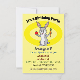 Cute bunny rabbit with vegetables cartoon invitation