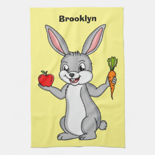 Cute bunny rabbit with vegetables cartoon kitchen towel