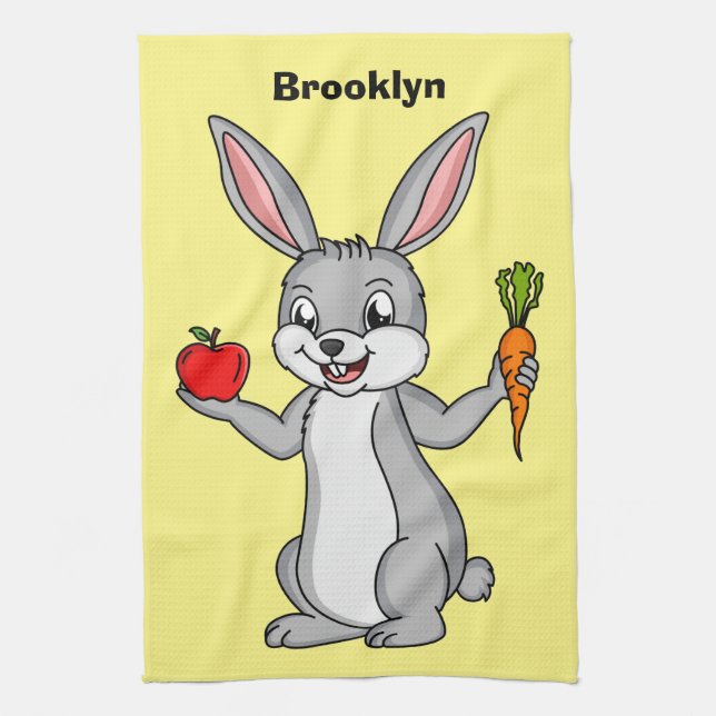 Cute bunny rabbit with vegetables cartoon kitchen towel (Vertical)