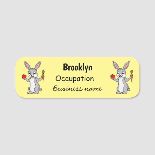 Cute bunny rabbit with vegetables cartoon name tag (Front)