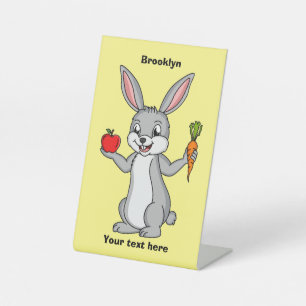 Cute bunny rabbit with vegetables cartoon  pedestal sign