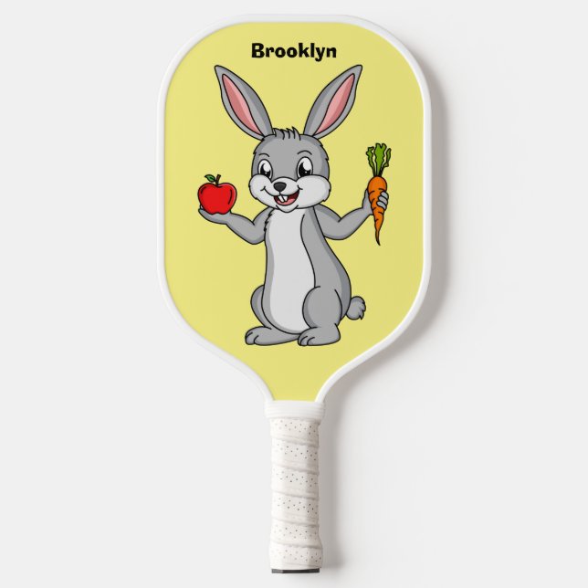Cute bunny rabbit with vegetables cartoon  pickleball paddle (Front)