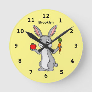 Cute bunny rabbit with vegetables cartoon round clock
