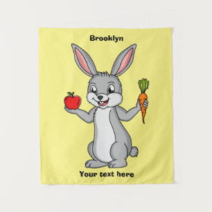 Cute bunny rabbit with vegetables cartoon tapestry