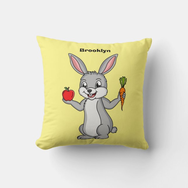 Cute bunny rabbit with vegetables cartoon  throw pillow (Front)
