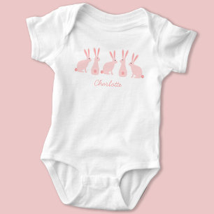 Cute Bunny Rabbits Pink Personalized Baby Bodysuit